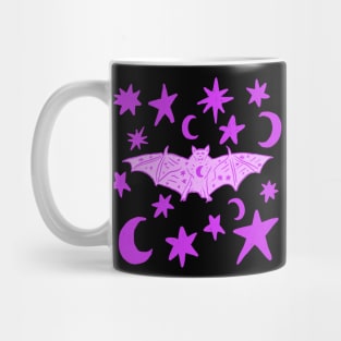 Creepy Cute Vampire Bat with Stars and Moons, Magenta Mug